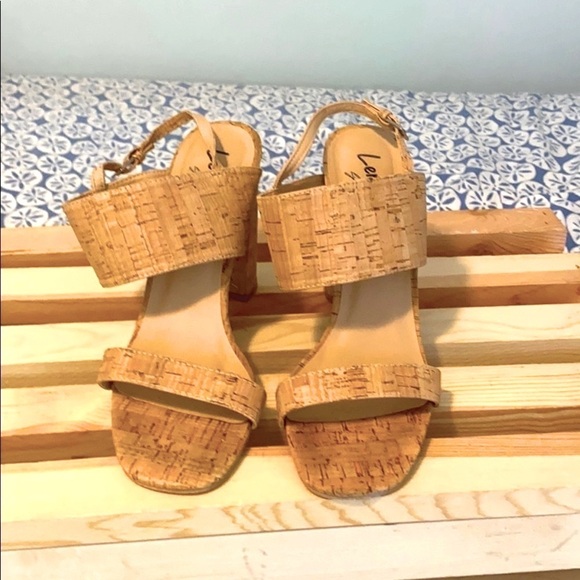 Women’s Lemon Drop by Privileged Faux Cork Slingback Square Toe Wedges Heels - Picture 2 of 7